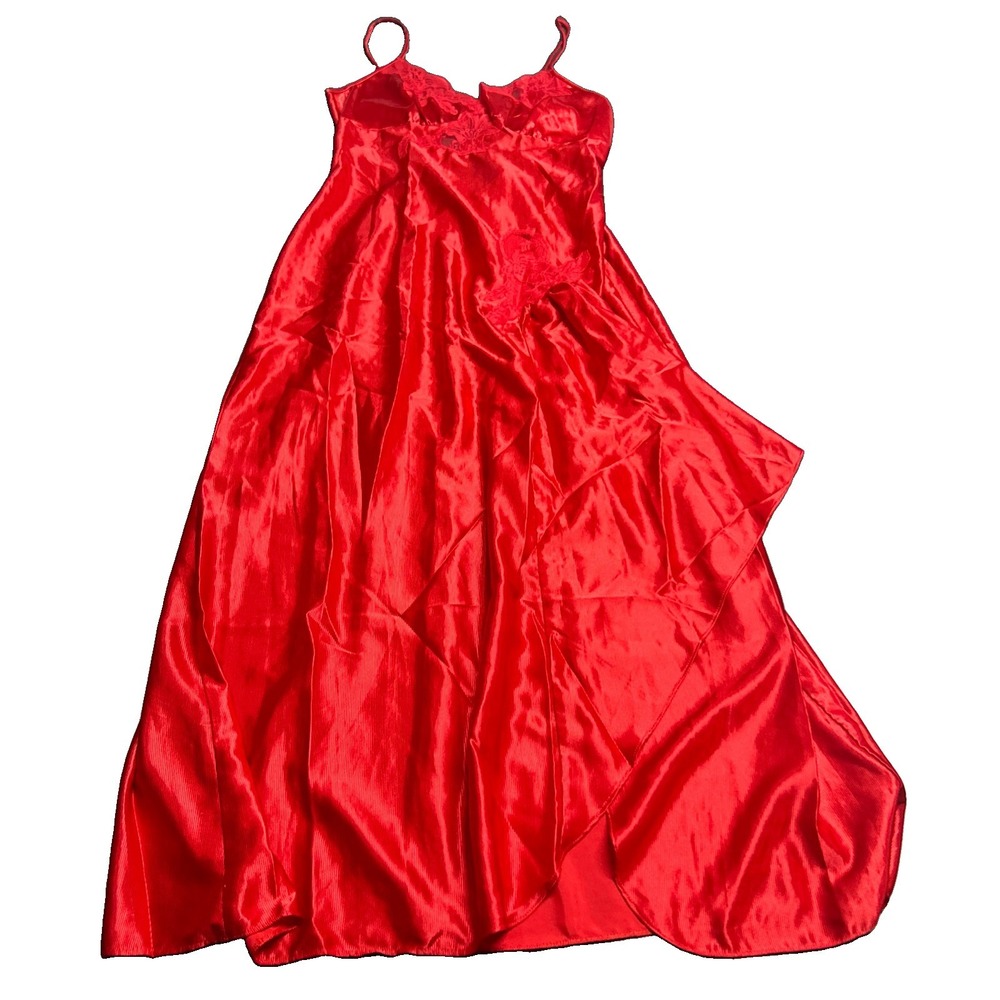 Vintage 90s Frederick's of Hollywood Red Negligee Slip Dress Sz L Lingerie Lace